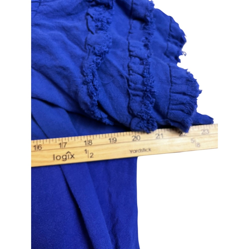 Umgee Royal Blue Linen Blend Ruffle Flutter Sleeve Boho Peasant Top Medium C2284 - Picture 6 of 9